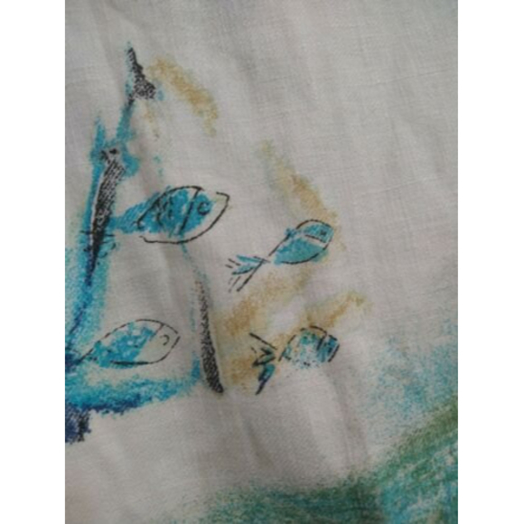 CHICOS Women's Size 1 Beach Vest Off White Blue Green Turquoise Fish Vacay Ocean - Picture 9 of 11